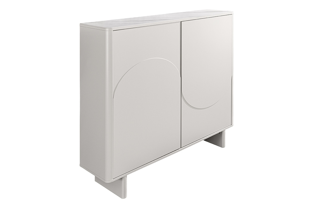 Design Highboard SAVOY 130cm kaschmir weiß Marmor Keramik mit Stauraum und 3D-Front