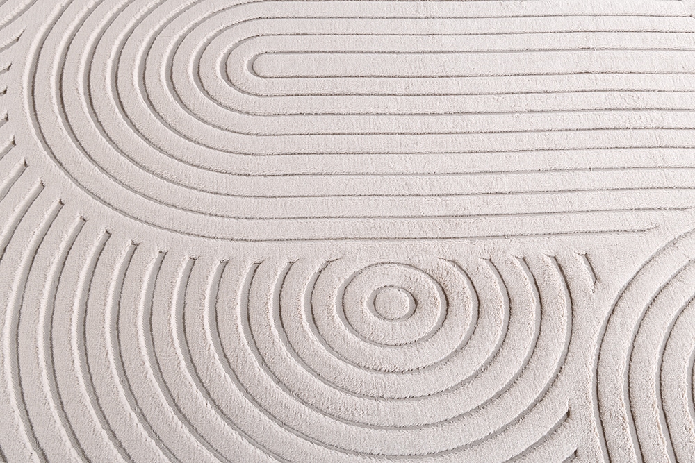 Runder 3D strukturierter Kurzflor Teppich ART DECO 230cm beige creme Hoch-Tief-Effekt