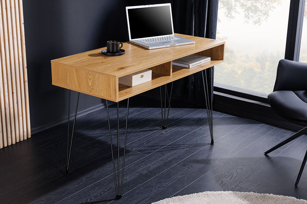 Industrial Schreibtisch STUDIO 110cm natur Eiche Laptoptisch Hairpin Legs Stauraum