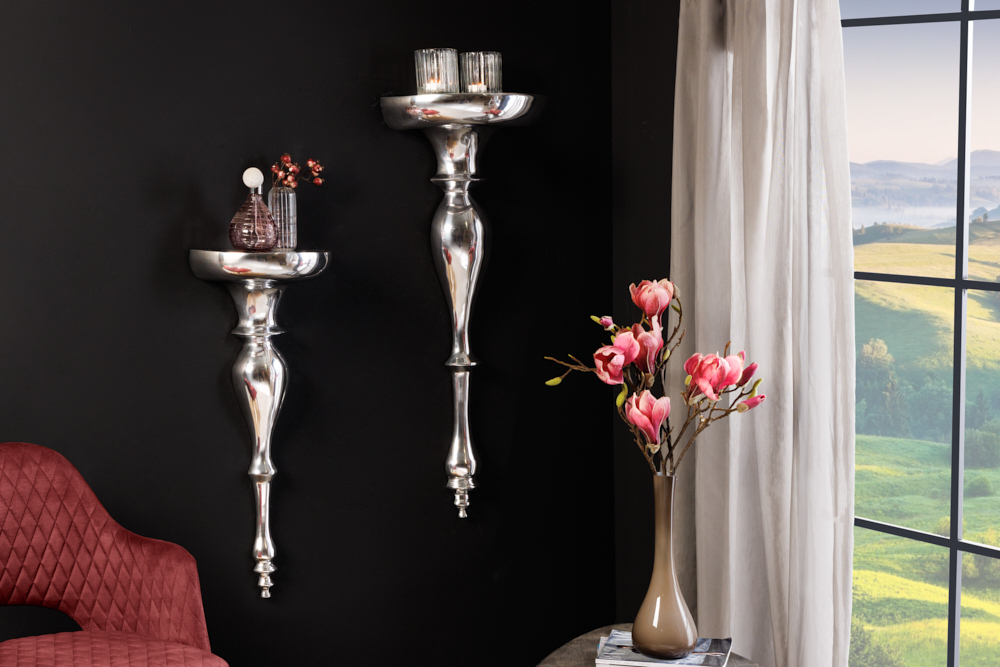 Barocke Wandkonsole SCALA 80cm silber Aluminium Wandregal