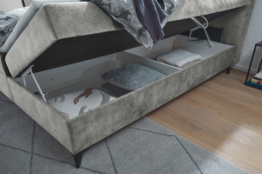 Design Boxbett DECADENCIA 180x200cm silbergrau Samt mit Stauraum Matratze Topper