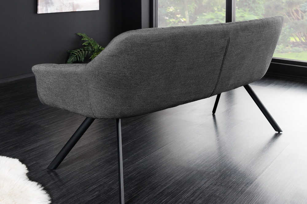 Esszimmer Sitzbank PAPILLON 165cm anthrazit Flachgewebe mit Lehnen schwarzes Metallgestell