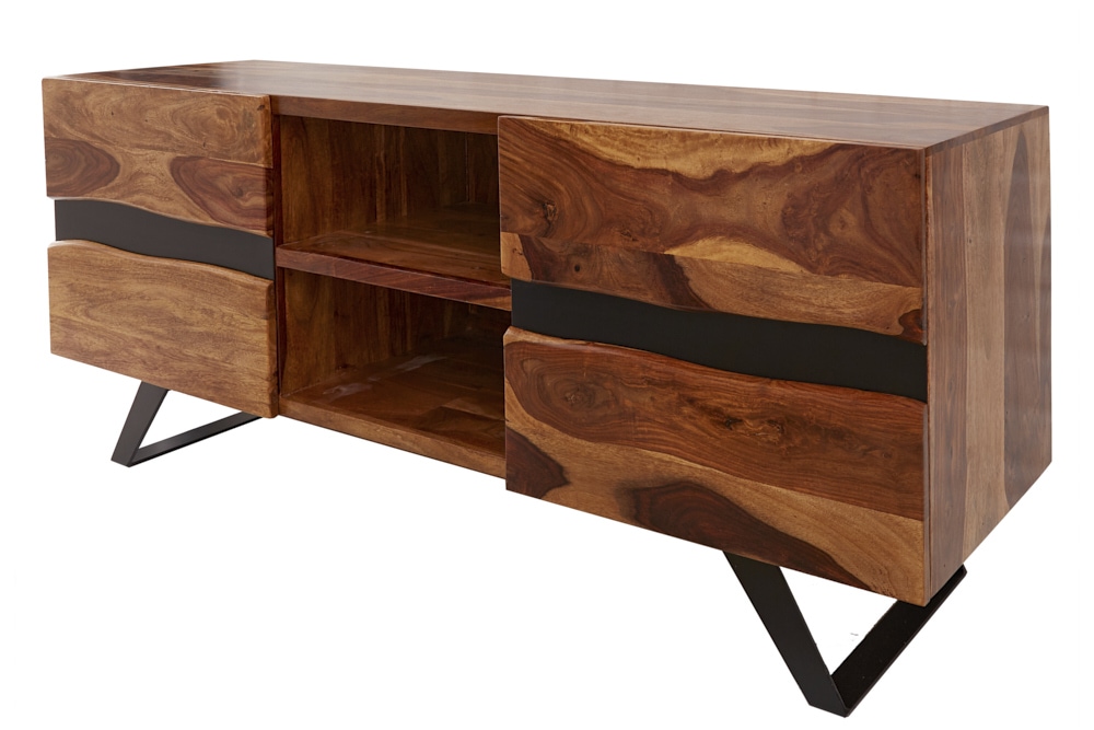 Massives TV-Lowboard AMAZONAS 160cm braun Sheeshamholz mit Baumkante