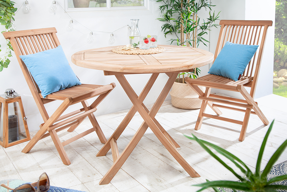 Massiver Gartentisch EMPIRE TEAK 90cm Teakholz rund klappbar Balkontisch Outdoor