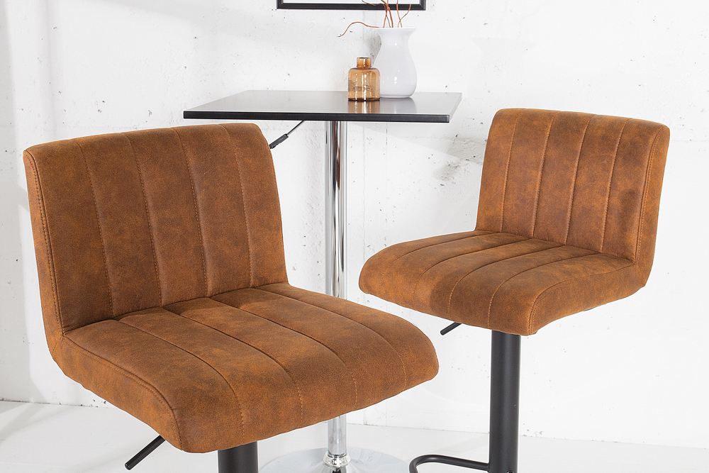 Drehbarer Barhocker PORTLAND vintage braun Microfaser Barstuhl mit Lehne höhenverstellbar