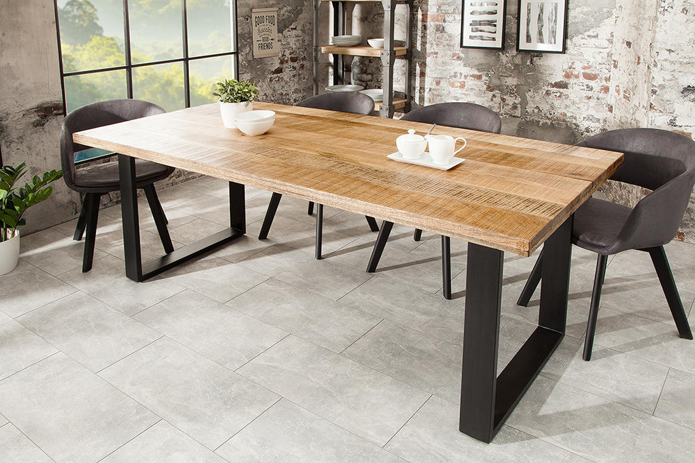 Massiver Esstisch IRON CRAFT 160cm natur Mangoholz Eisen Kufengestell Industrial Design