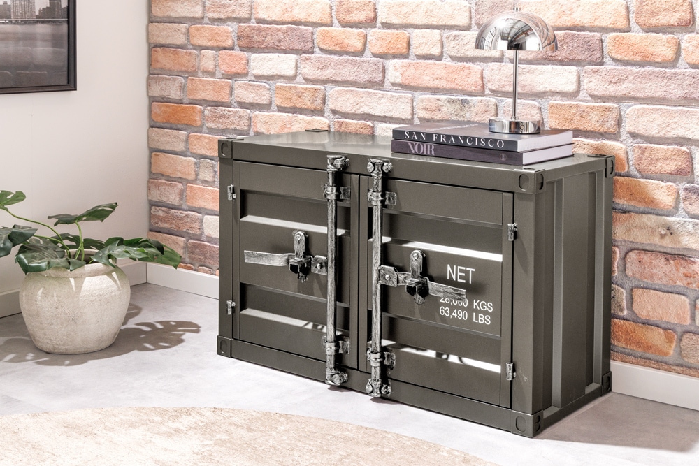 Container-Schrank GLOBETROTTER 80cm anthrazit Metall Couchtisch mit Flügeltüren Kommode