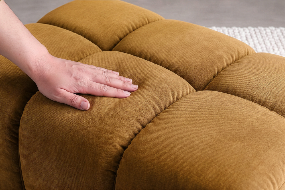Moderner Hocker CLOUD 100cm senfgelb Vogue Samtstoff Federkern Fußhocker Sitzhocker