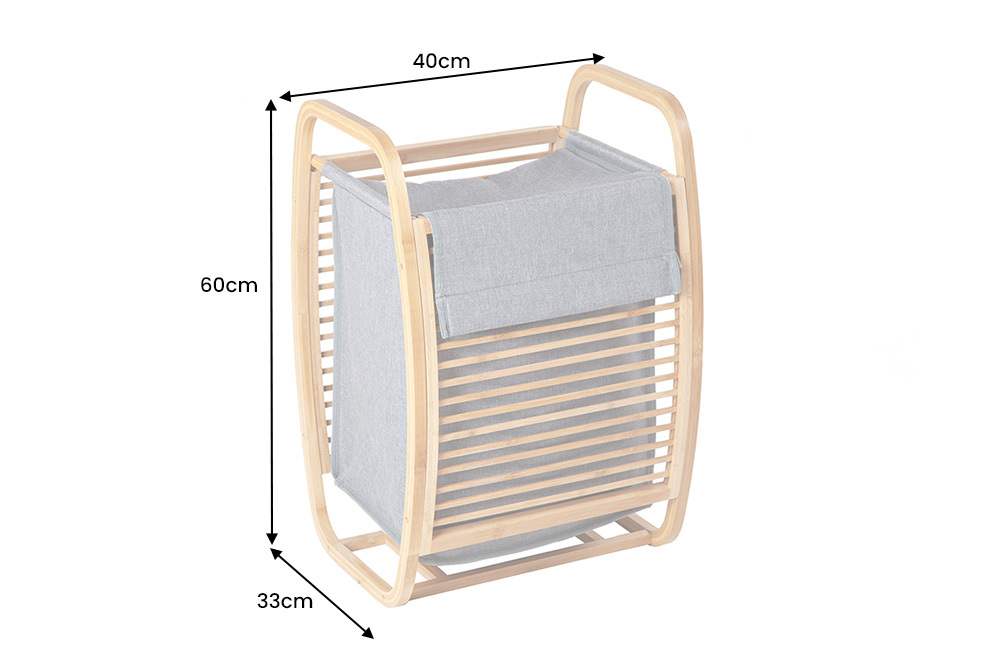Design Wäschekorb LAGOON SPA 60cm grau Bambusholz Wäschesammler Badmöbel