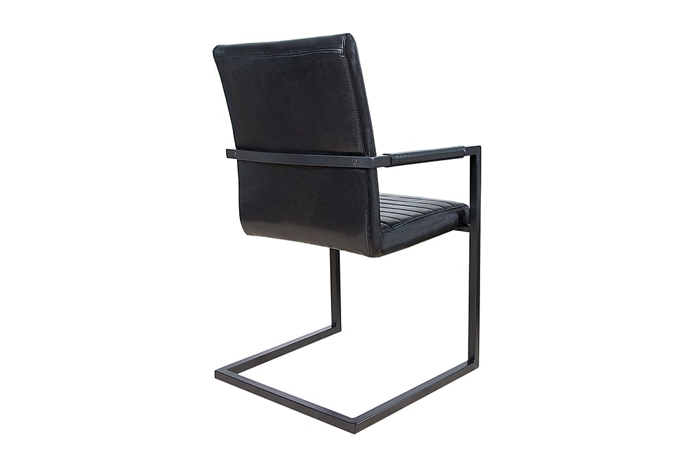 Industrial Freischwinger Stuhl LOFT antik schwarz Kunstleder mit Armlehne Eisengestell