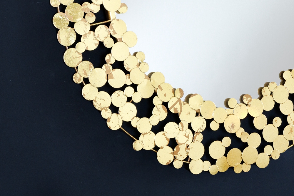 Dekorativer Wandspiegel COINS 80cm XL antik gold rund aus Metall handmade