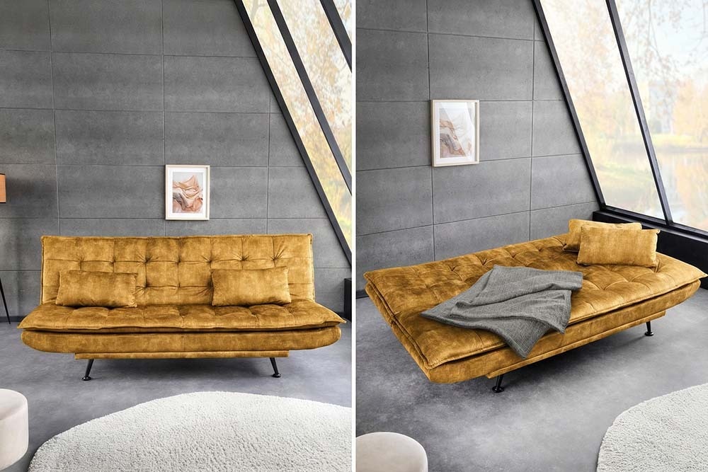 Schlafsofa JAZZ 190cm senfgelb Samt 3-Sitzer Couch