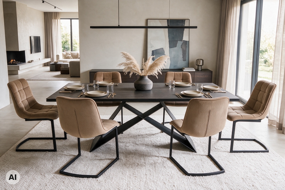 Freischwinger Stuhl MIAMI taupe Cord matt schwarz Metallgestell