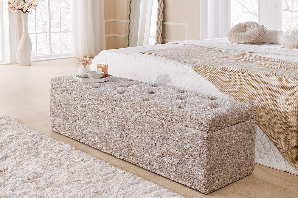 Chesterfield Bettbank EXTRAVAGANCIA 140cm champagner greige Bouclè mit Stauraum » Jetzt kaufen
