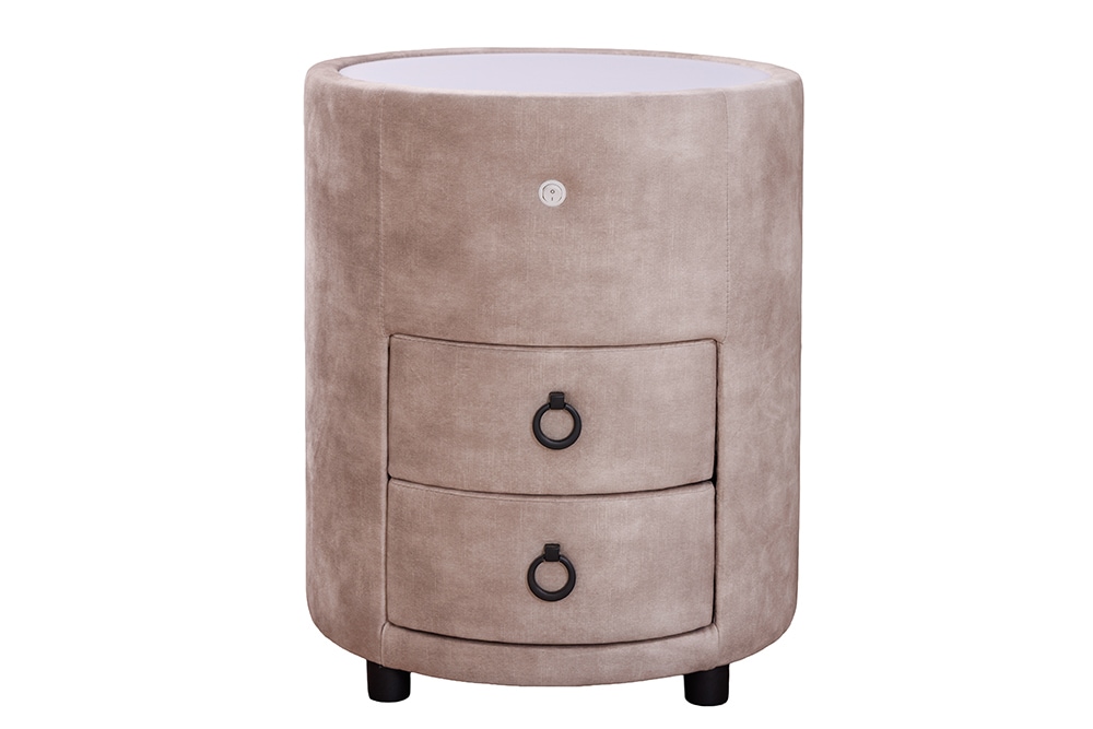Runder Nachttisch SIGNUM 55cm champagner beige Vogue Seiden Samtstoff inkl. Beleuchtung