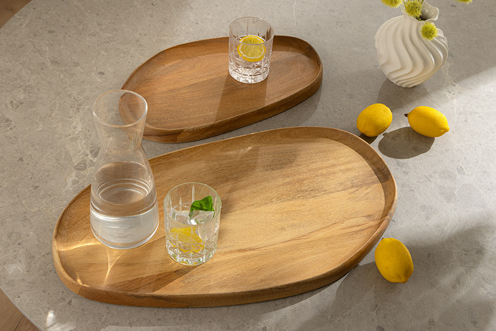 Massives 2er Set Tablett AMAZONAS 55cm natur Mangoholz cream finish Servierbrett