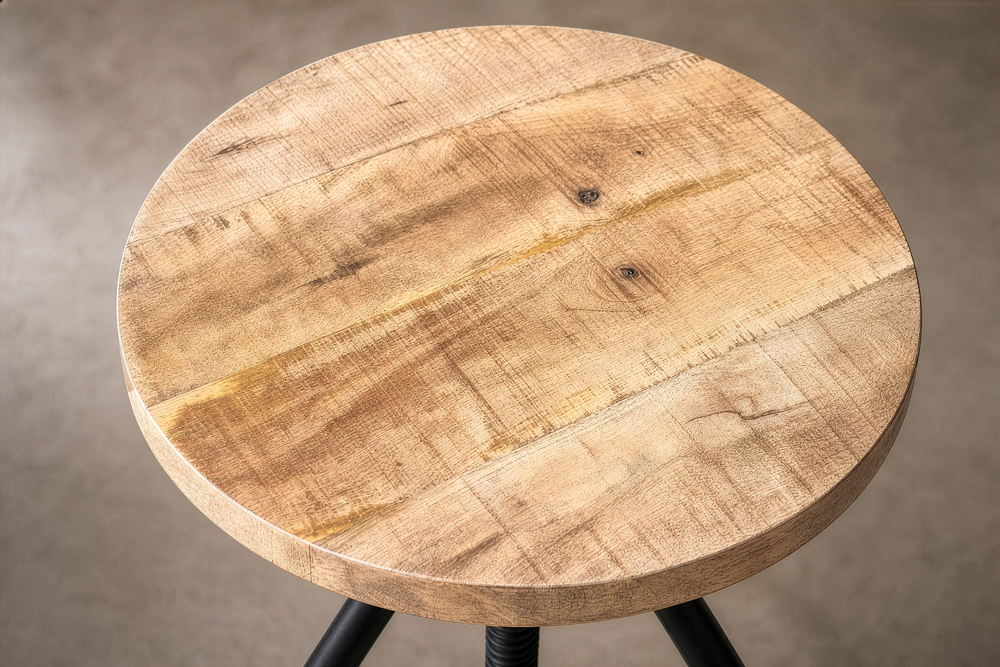 Höhenverstellbarer Hocker FACTORY 60cm natur Mangoholz Metall Sitzhocker