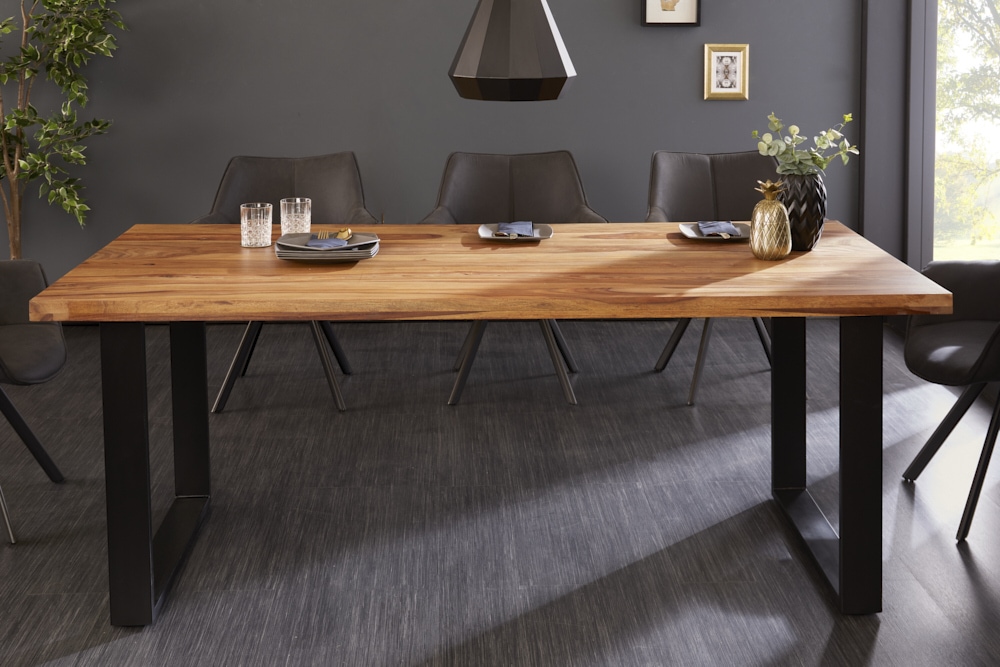 Massivholz Esstisch IRON CRAFT 160cm braun schwarz Sheesham stone finish Industrial