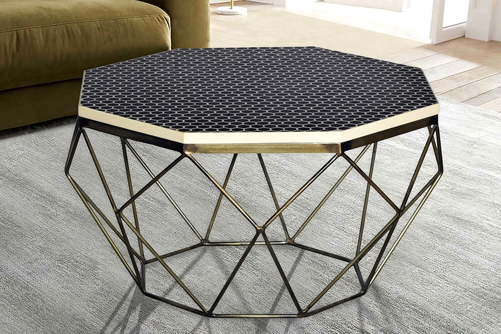 Couchtisch DIAMOND 70cm schwarz weiß messing Mosaik Kunsthandwerk