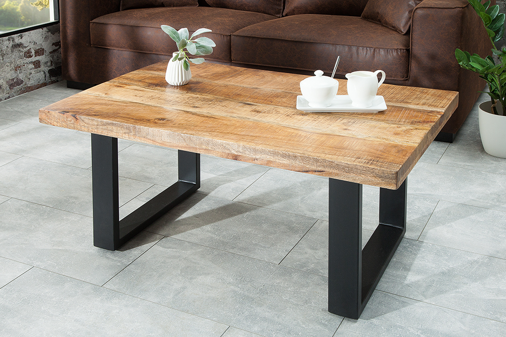 Design Couchtisch IRON CRAFT 100cm Mangoholz Eisen Industrial Design massiv schwarzes Gestell