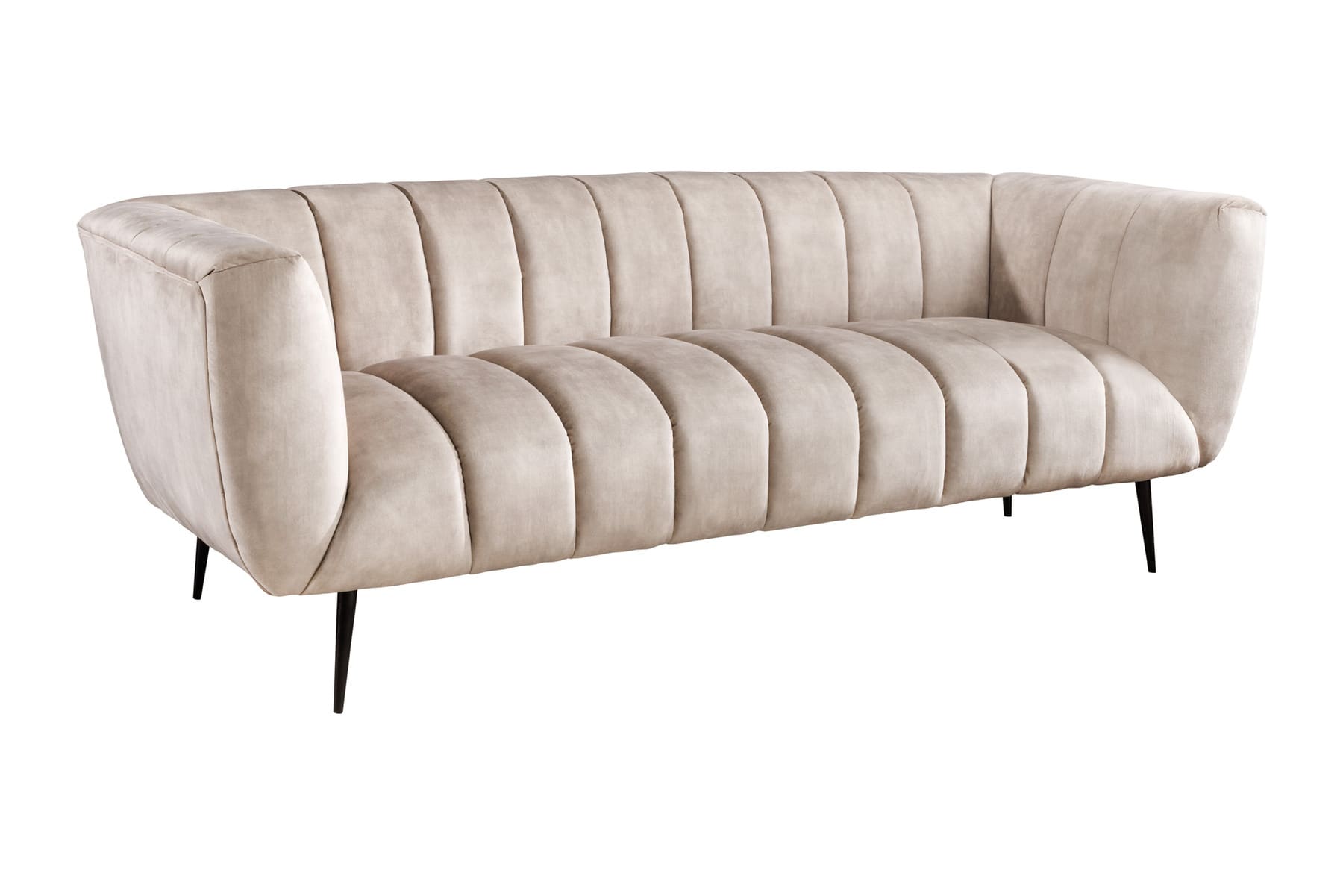 Design 3-Sitzer Sofa NOBLESSE 225cm champagner beige Samt 3-Sitzer Federkern schwarze Metallfüße