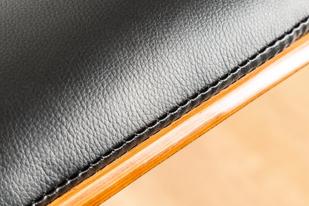 Retro Barhocker CLASSICO schwarz 115cm höhenverstellbar mit Lehne Walnussholz-Design