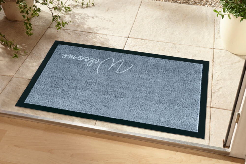 Strapazierfähige Fußmatte CLEAN WELCOME 75x45cm blau grau Fußabtreter Modern Design
