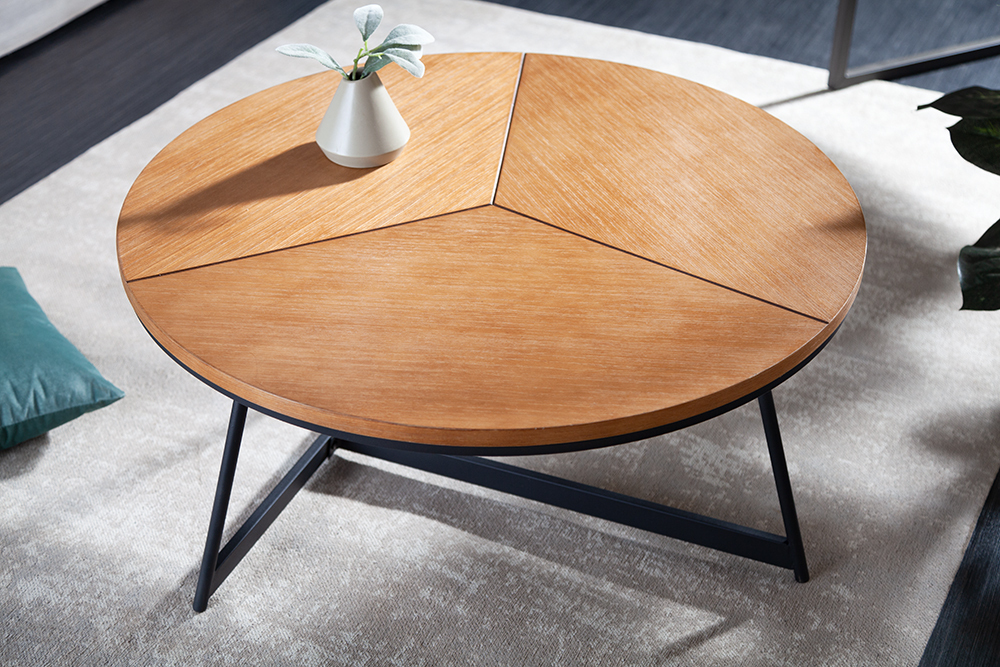 Runder Couchtisch OAK ELEGANCE 80cm Eiche Holz-Design schwarzes Metallgestell Runder Couchtisch OAK ELEGANCE 80cm Eiche Holz-Design schwarzes Metallgestell