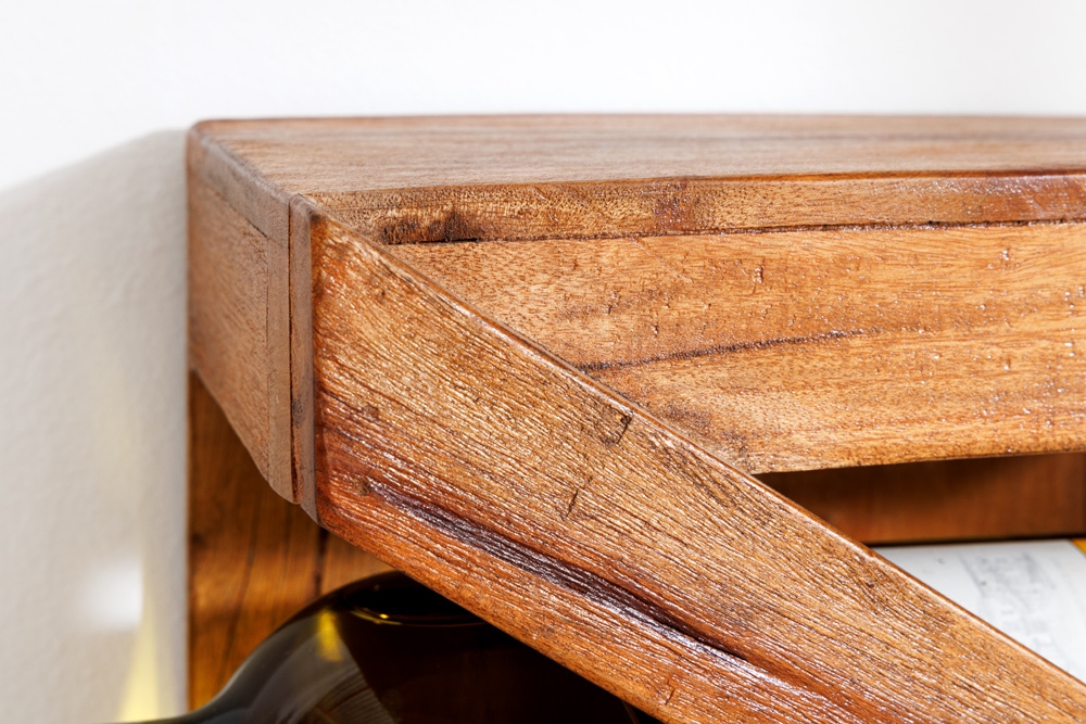 Massives Weinregal MAKASSAR 80cm recyceltes Teakholz für 5 Flaschen Wandregal