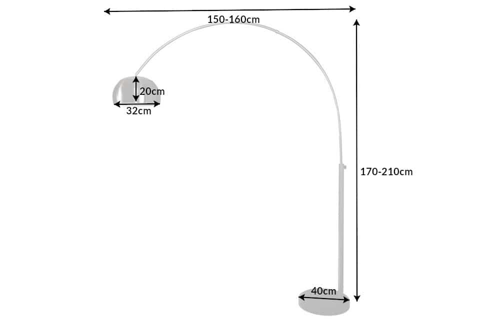 Ausziehbare Bogenlampe LOUNGE DEAL 170-210cm chrom gebürstet Marmorfuß Stehlampe