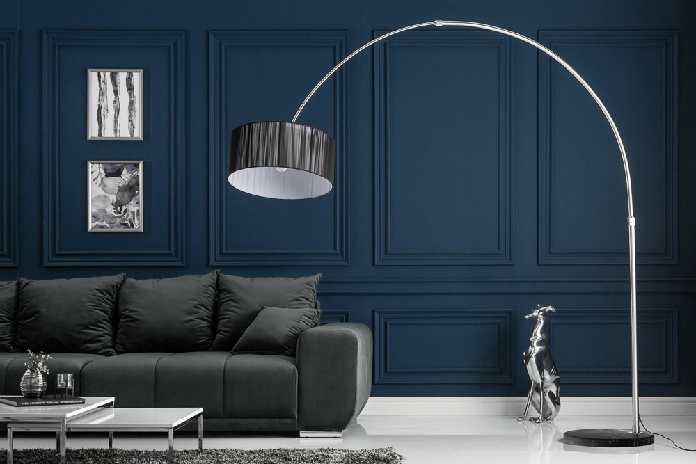 Design Bogenlampe EXTENSO 230cm schwarz Stehlampe mit Marmorfuß