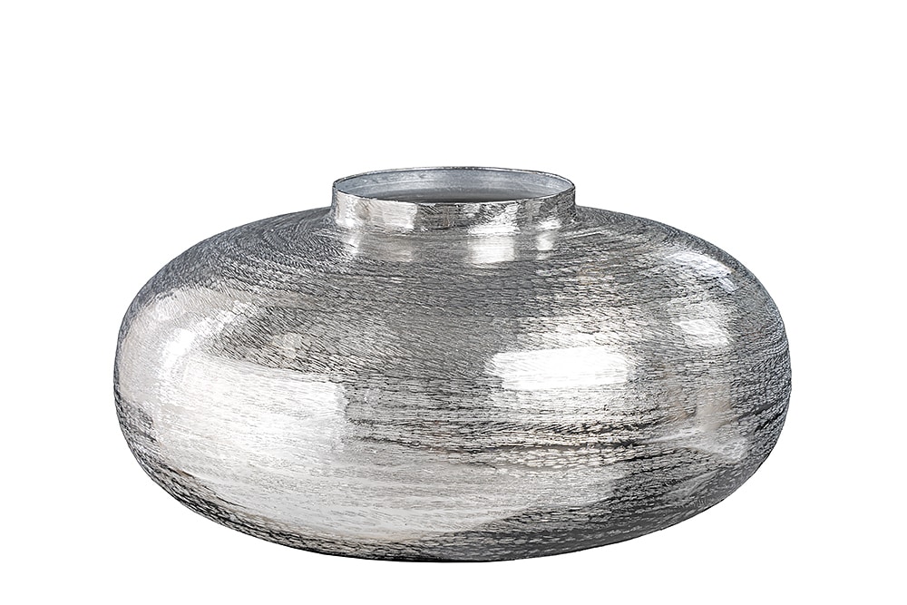 Moderne Deko Vase ABSTRACT ORIENT 35cm silber rund Metall Hammerschlag-Design