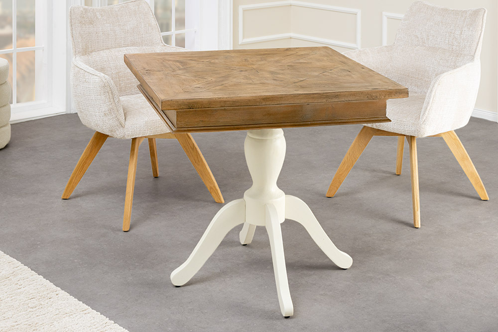 Massiver Esstisch HAMPTONS 70cm hellbraun creme recycelte Pinie Bistrotisch