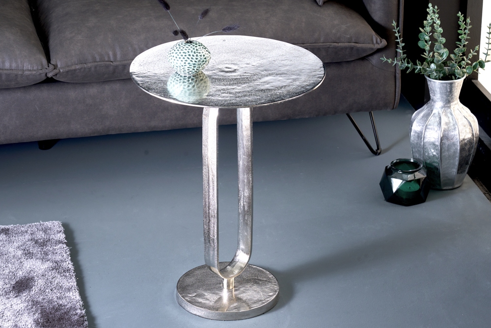 Runder Beistelltisch ELEGANCE 60cm silber Metall Aluminium handmade