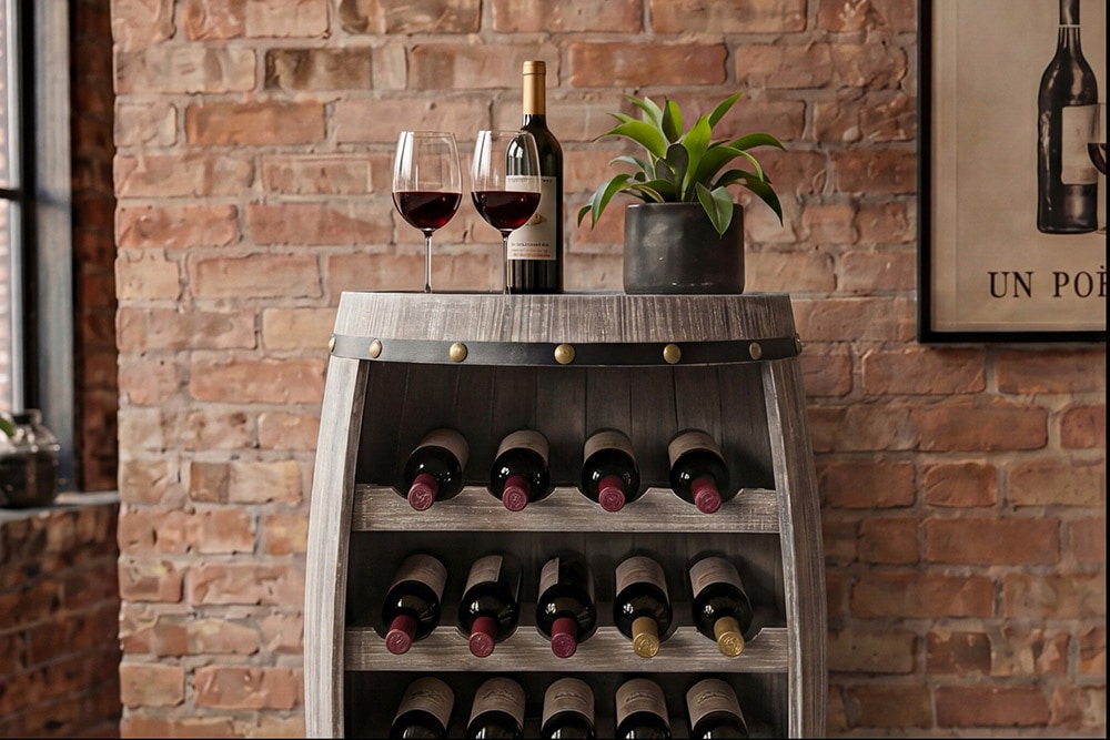 Authentisches Weinregal BODEGA 80cm natur Pinie Weinfass Shabby Chic