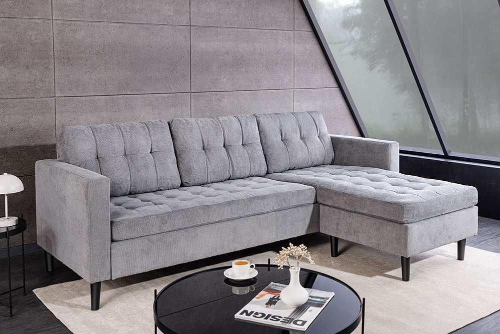 Modernes Ecksofa STOCKHOLM 220cm grau Cordstoff Federkern 3-Sitzer-Sofa
