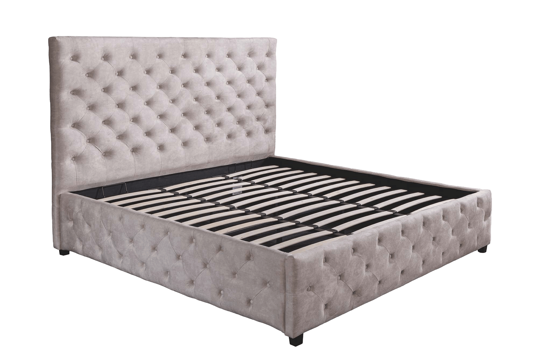 Design Boxbett PARIS 160x200cm champagner beige Samt mit Stauraum und Lattenrost