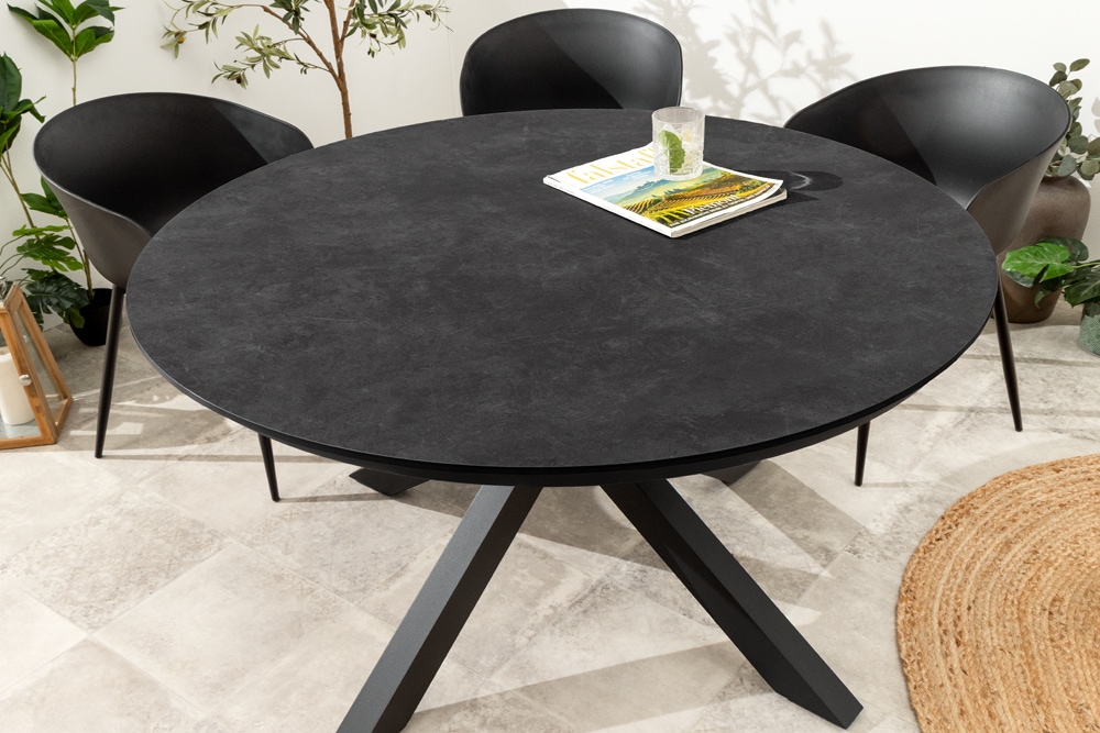 Runder In- und Outdoor Esstisch GALAXY 120cm anthrazit Keramik Aluminium Gartentisch