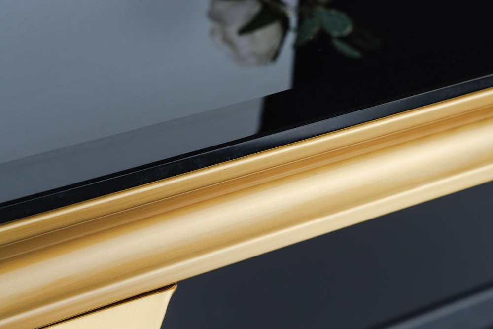 Eleganter Konsolentisch MODERN BAROCK 145cm schwarz gold Opalglas Edelstahlbeine