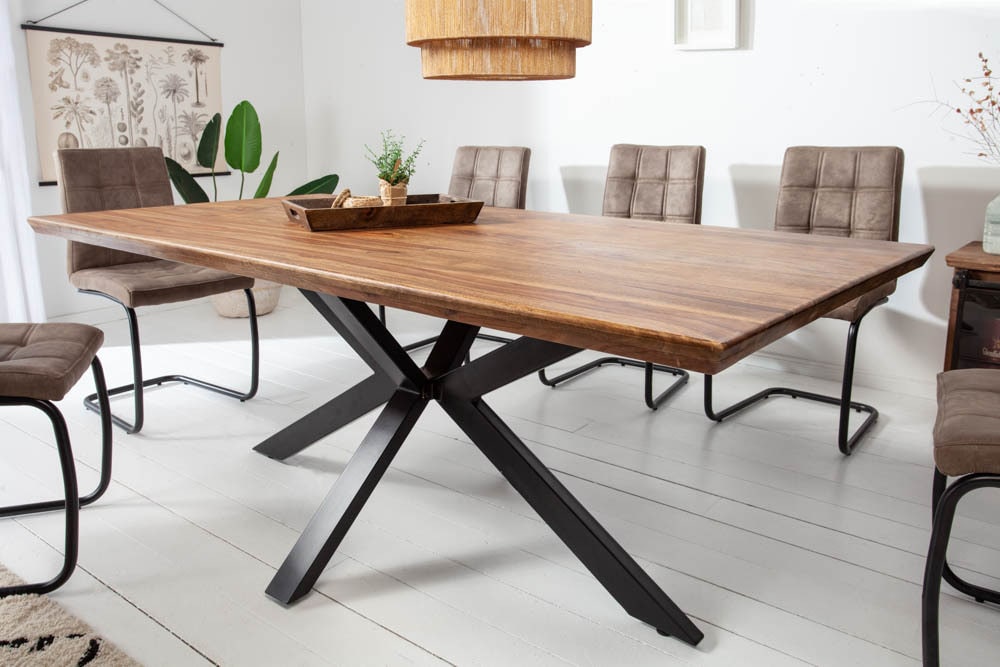Massivholz Esstisch GALAXIE 200cm braun Sheesham stone finish Industrial Design