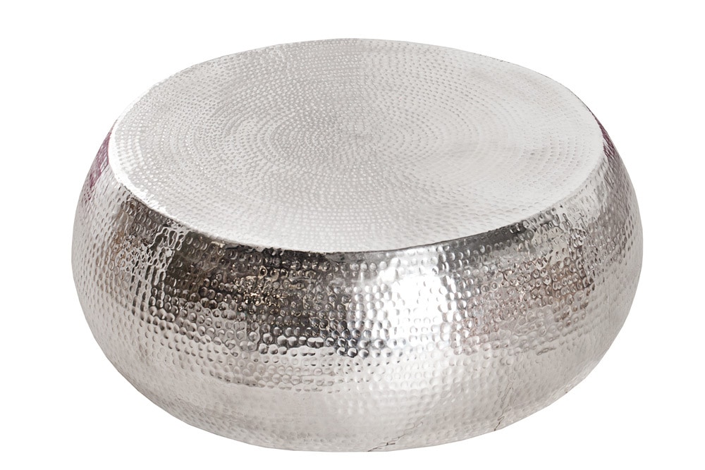 Runder Couchtisch ORIENT 80cm silber Metall Aluminium Hammerschlag Design handmade