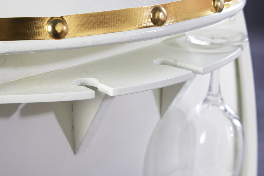 Design Weinfass BODEGA WHITE 70cm weiß gold Pinie Flaschen Gläseraufhängung