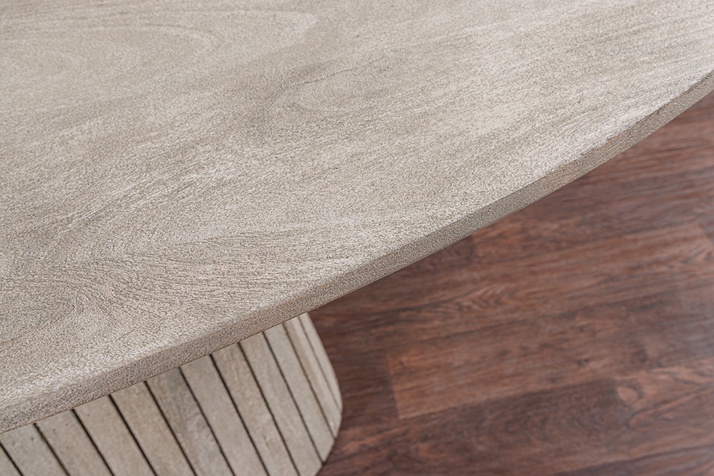 Ovaler Esstisch ART DECO 220cm smoke grau massives Mangoholz mit Säulenfuß