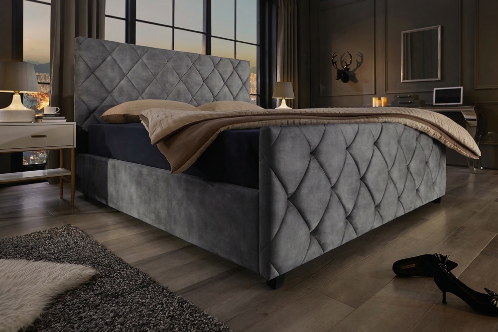 Design Boxbett ELYSIUM 180x200cm dunkelgrau Samt mit Stauraum und Lattenrost