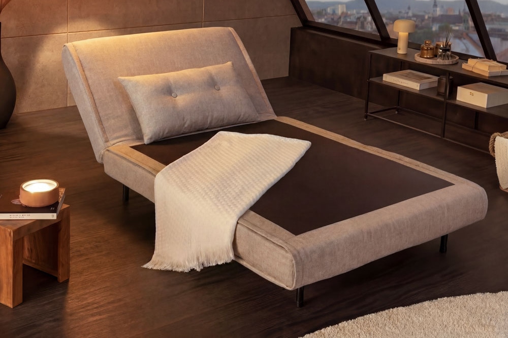 Schlafsessel SMART MULTIFUNCTION 100cm champagner beige Vogue Seiden Samtstoff