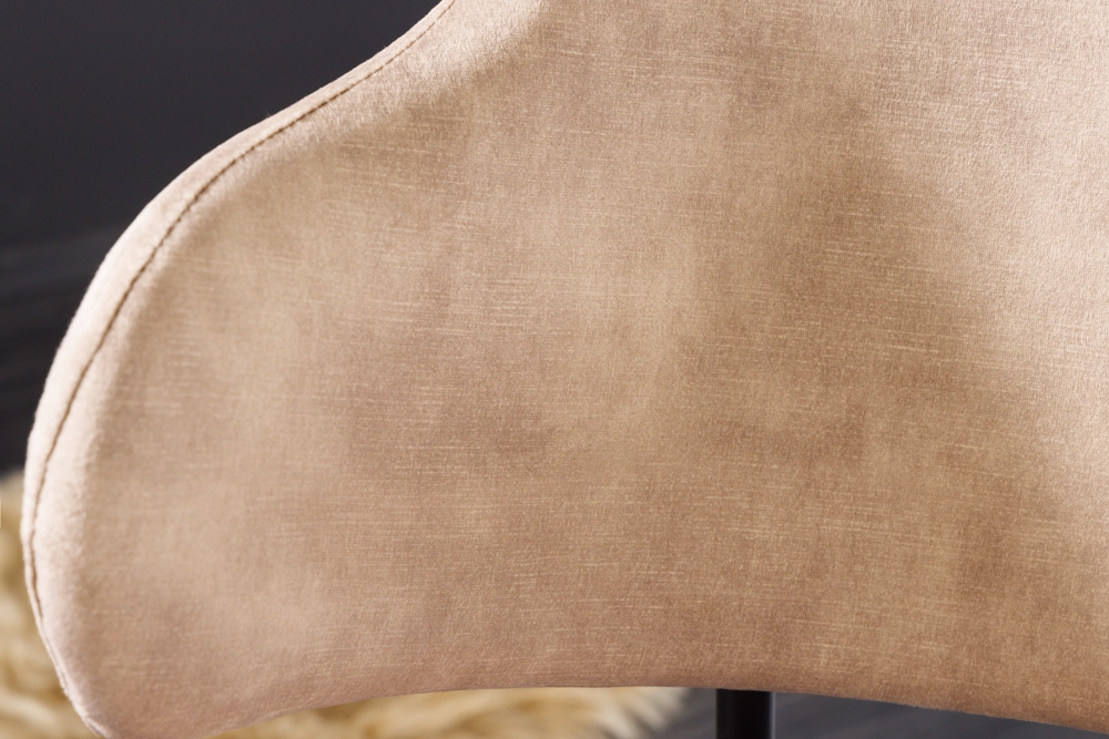 Design Stuhl VOGUE champagner greige Samt schwarze Metallbeine