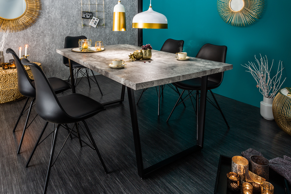 Moderner Esstisch LOFT 160cm grau Beton-Design schwarze Metallbeine Kufengestell Industrial
