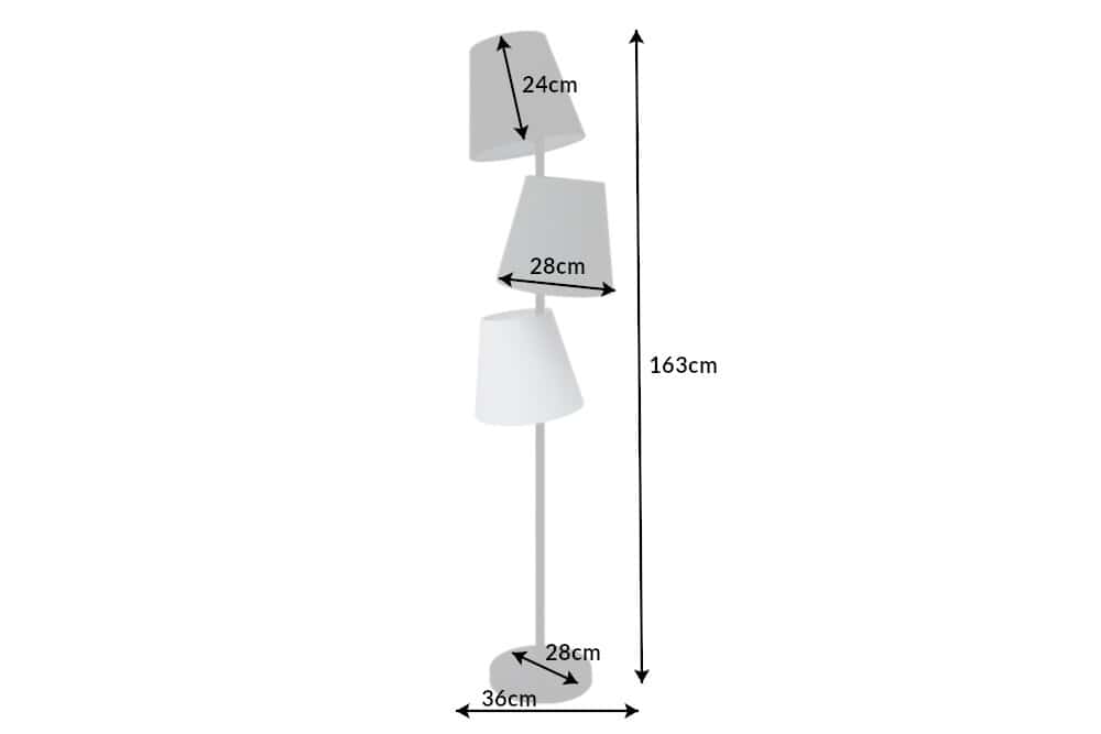 Design Stehlampe LEVELS 163cm schwarz grau mit 3 Leinenschirmen