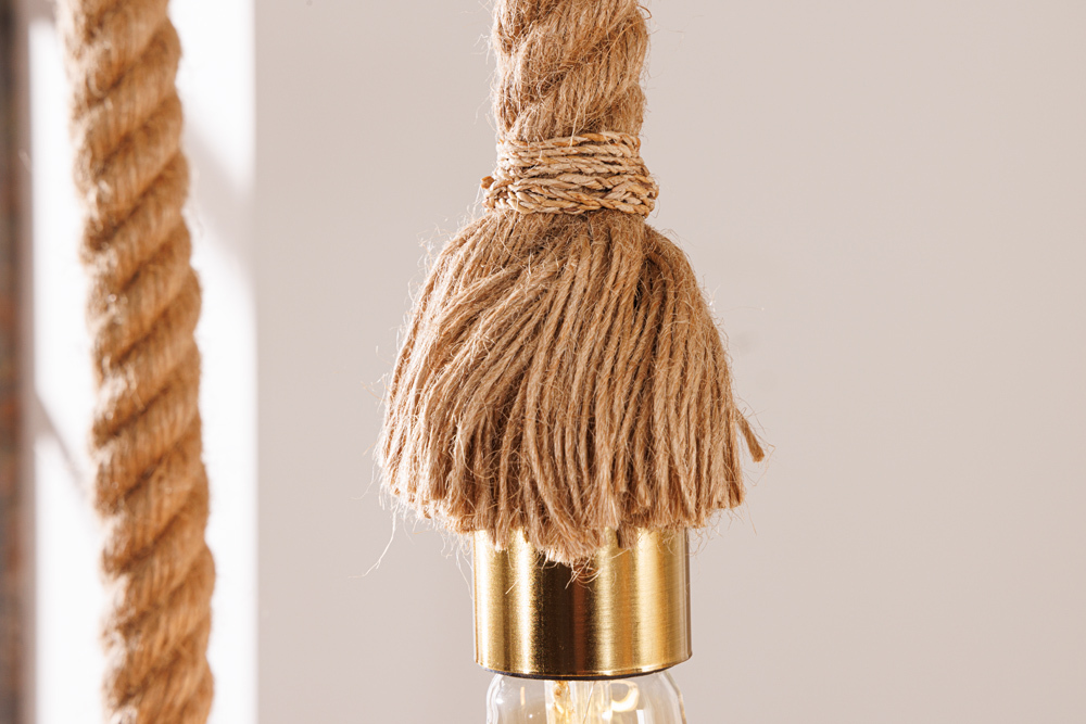 Maritime Hängeleuchte SEVEN SEAS 110cm Massivholz Seil Deckenlampe 5 Leuchten