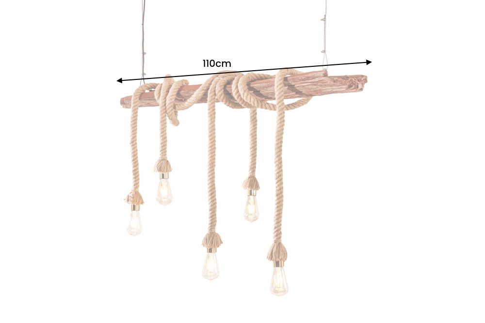 Maritime Hängeleuchte SEVEN SEAS 110cm Massivholz Seil Deckenlampe 5 Leuchten